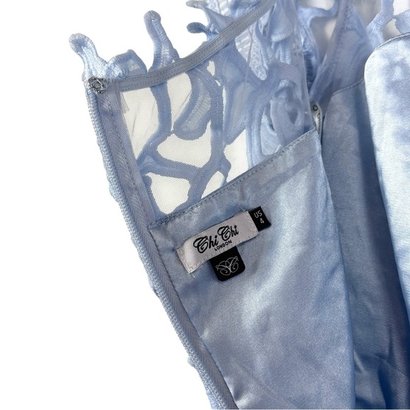 CHI CHI LONDON SKY BLUE GUIPURE FLORAL LACE OFF THE SHOULDER COCKTAIL DRESS - Picture 14 of 15